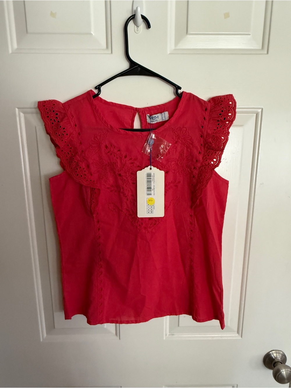 Bright Red Eyelet Flutter Sleeve Camisole